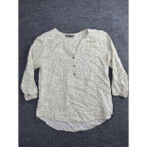 The North Face Blouse Womens Large White Animal Print 3/4 Sleeve Henley Tunic